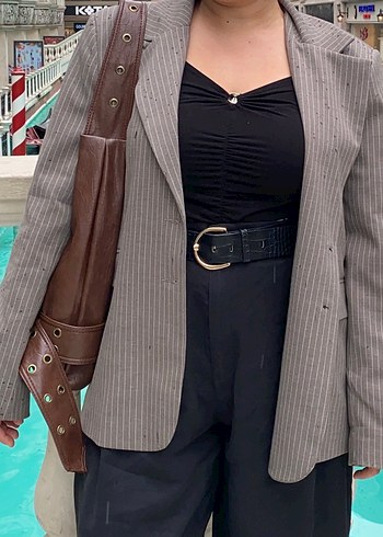 Bej Kadın Deri Ceket Notch Yaka - Görsel 2