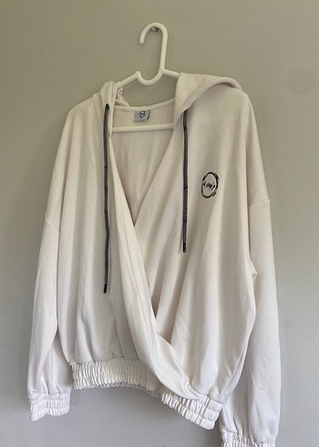 Diğer V Yaka Beyaz Kadın Sweatshirt