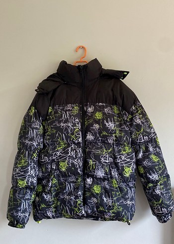 Erkek Siyah Baskılı Yüksek Yakalı Mont ( Unisex )