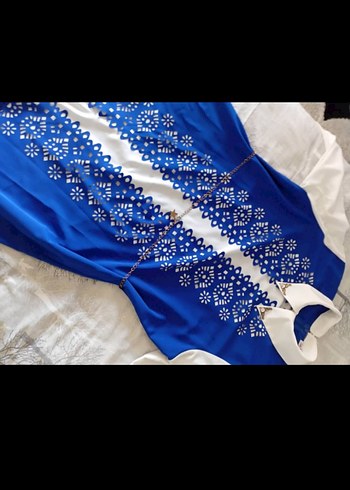 Mavi Dantelli Uzun Kollu Tesettür Tunik - Görsel 8