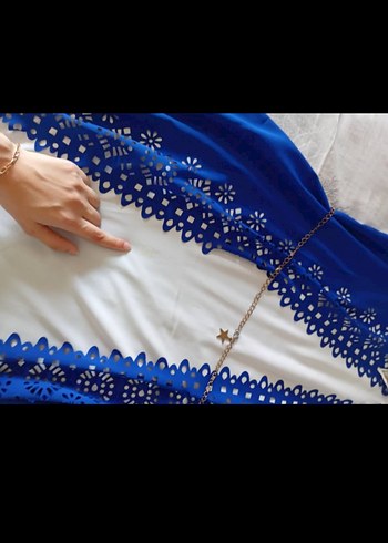 Mavi Dantelli Uzun Kollu Tesettür Tunik - Görsel 7