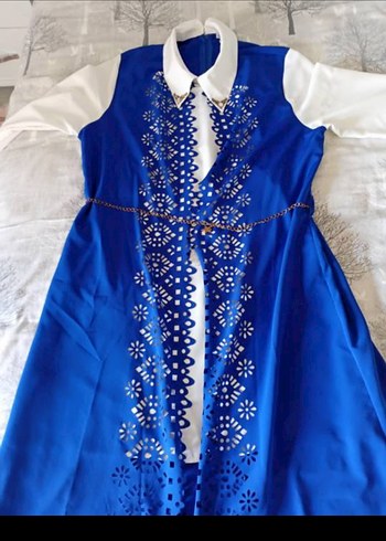 Mavi Dantelli Uzun Kollu Tesettür Tunik - Görsel 6