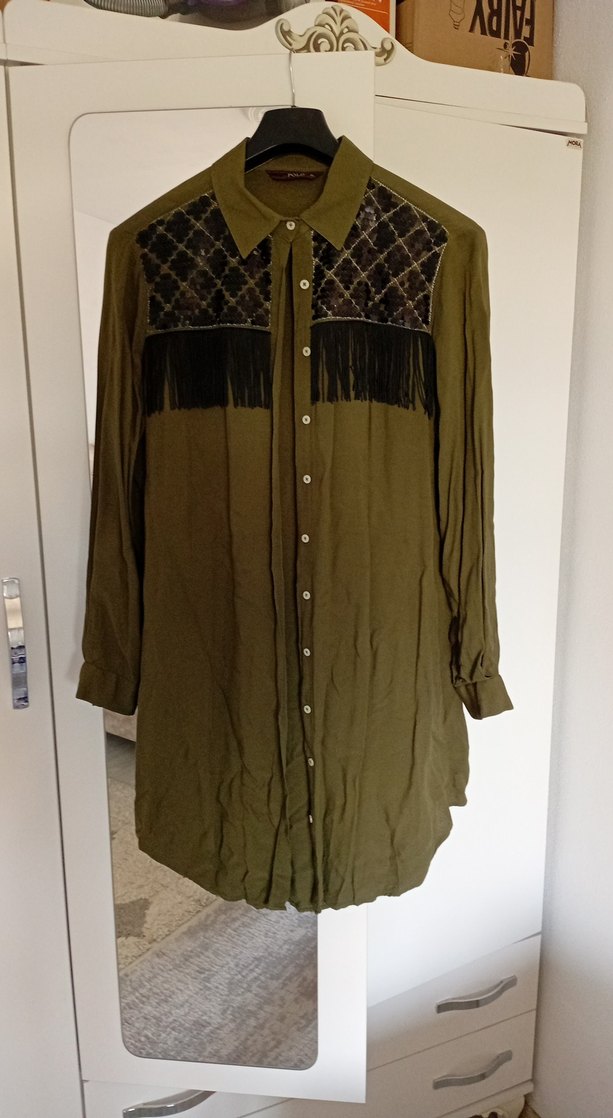 Düğmeli Uzun Kollu Bohem  Tunik - Görsel 2