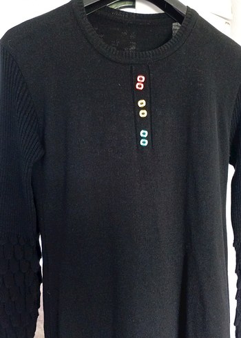 Renkli Düğmeli Uzun Kollu Triko Elbise - Görsel 4