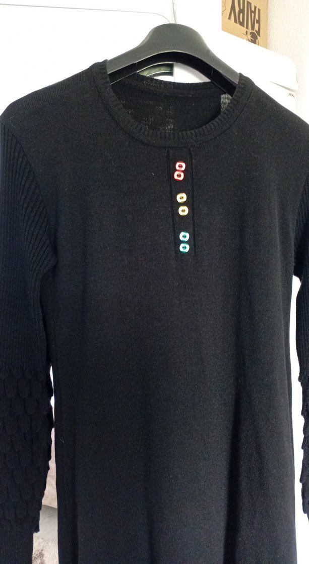 Renkli Düğmeli Uzun Kollu Triko Elbise - Görsel 4