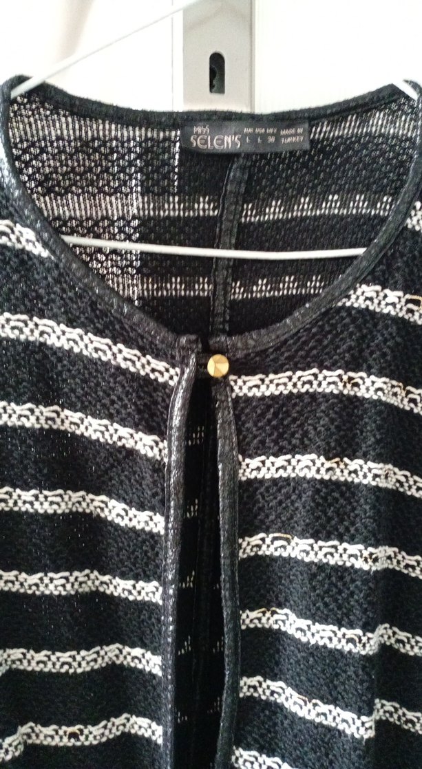 Siyah Çizgili Triko Kadın Hırka - Görsel 4