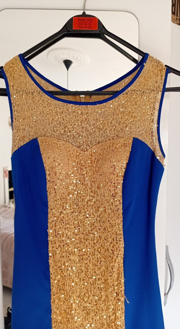 Mavi gold Uzun Abiye Elbise - Görsel 2