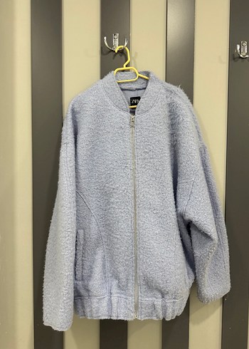 m Beden Mavi Fermuarlı Kadın Sweatshirt Ceket