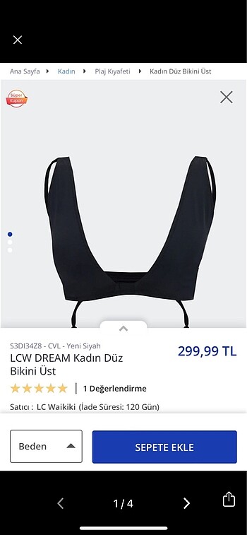 LC Waikiki Bikini üstü l beden 1 kere kullanıldı