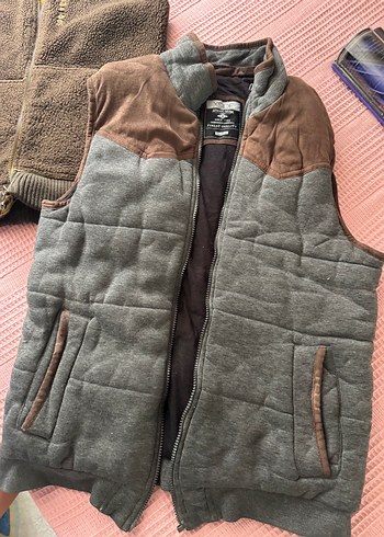 s Beden kahverengi Renk Erkek Gri-Kahverengi Fermuarlı Yelek