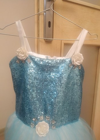 Mavi Parlak Tüllü Kız Çocuk Abiye Elbise - Görsel 5