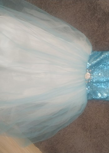 Mavi Parlak Tüllü Kız Çocuk Abiye Elbise - Görsel 3