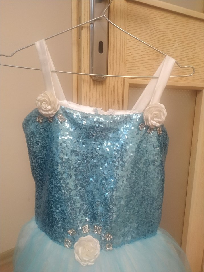 Mavi Parlak Tüllü Kız Çocuk Abiye Elbise - Görsel 5