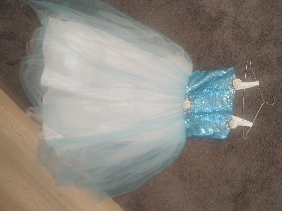 Mavi Parlak Tüllü Kız Çocuk Abiye Elbise - Görsel 3