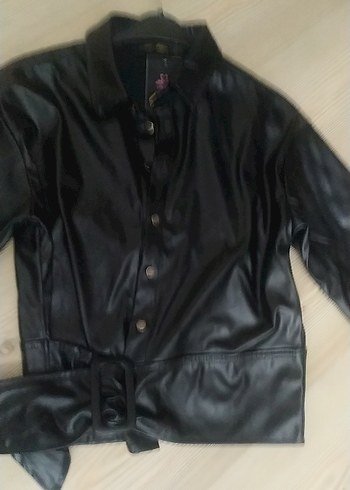 Düğmeli Siyah Deri Kadın Ceket - Görsel 5