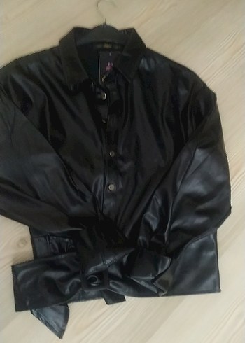 Düğmeli Siyah Deri Kadın Ceket - Görsel 4