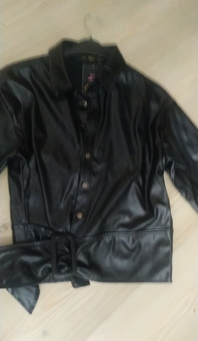 Düğmeli Siyah Deri Kadın Ceket - Görsel 5