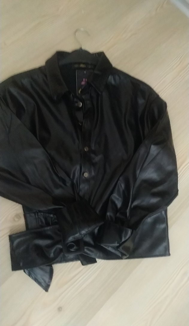 Düğmeli Siyah Deri Kadın Ceket - Görsel 4