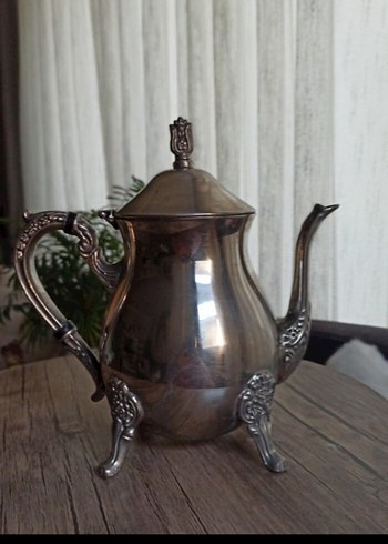American Vintage Parlak Gri Dekoratif Çaydanlık