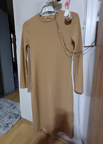 Bej Uzun Kollu Piliseli Uzun Elbise - Görsel 3