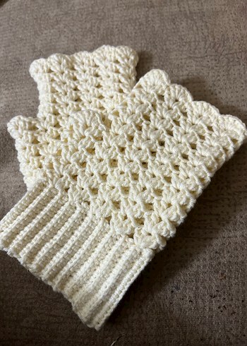 Beyaz Örgü Bohem Kadın Eldiveni - Görsel 2