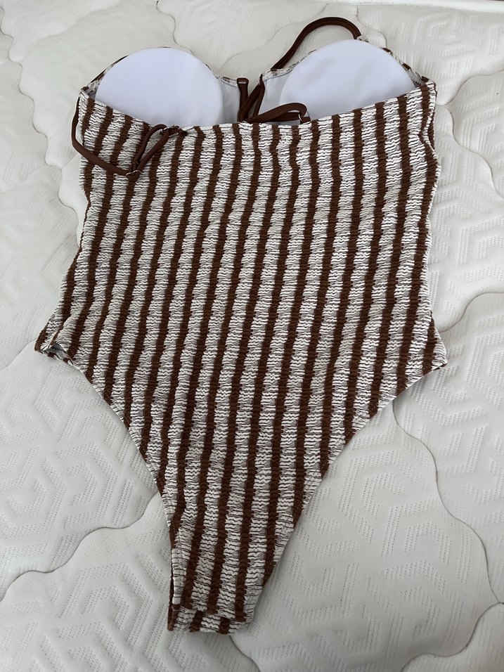 Çizgili Kahverengi Bej Bohem Mayo - Görsel 3