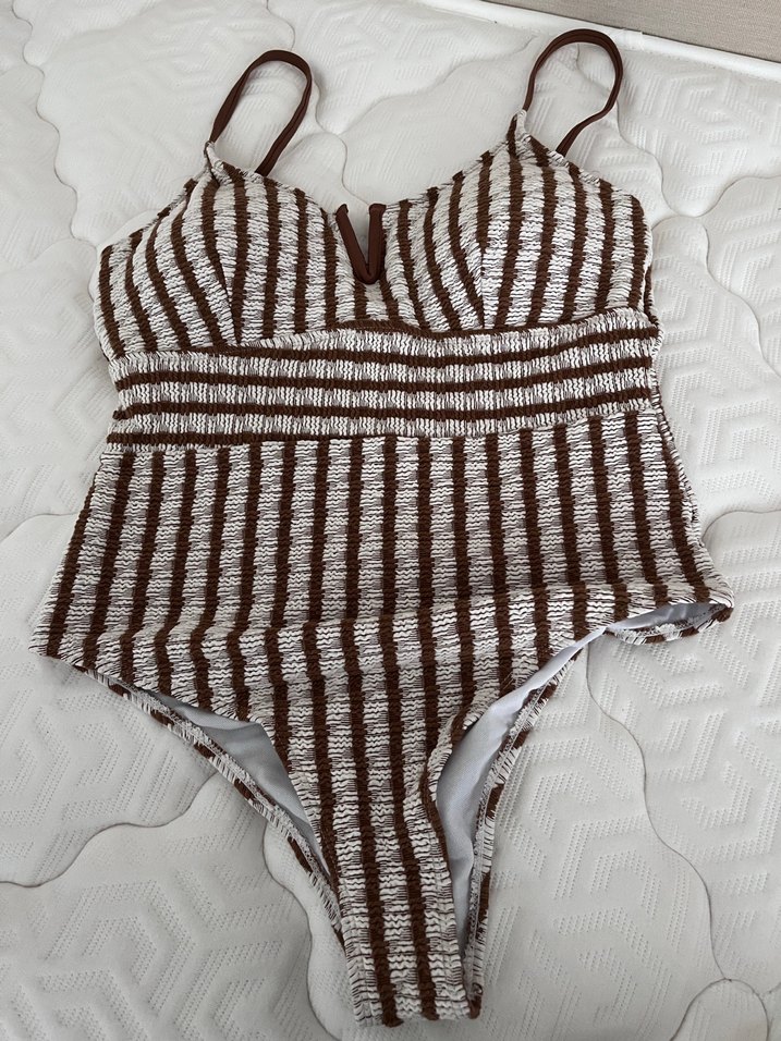 Çizgili Kahverengi Bej Bohem Mayo - Görsel 2