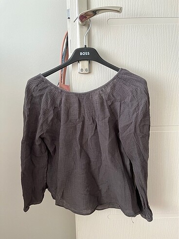 Mango Gri Bluz Muslin Kumas - Görsel 5