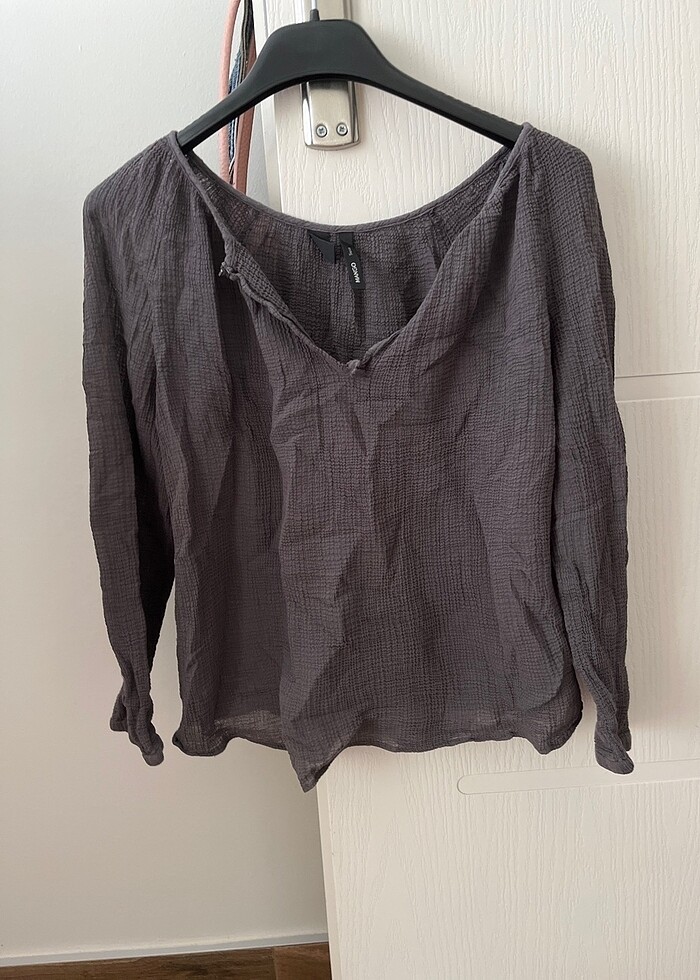 Mango Gri Bluz Muslin Kumas - Görsel 2