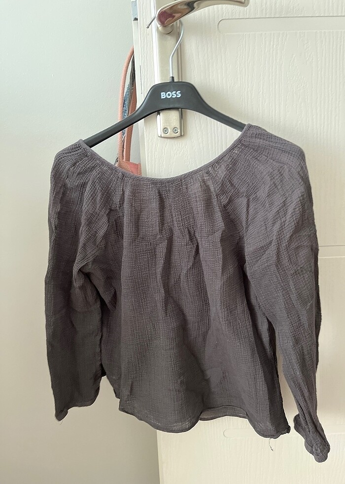 Mango Gri Bluz Muslin Kumas - Görsel 4