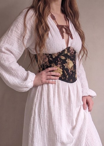 Zara Vintage Cicekli Siyah Korse Kemeri