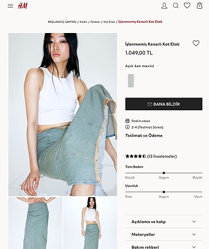 H&M etiketli midi etek