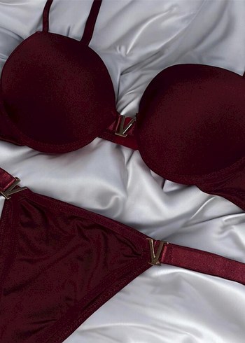 Bordo Minimalist Gotik Sütyen Takımı - Görsel 3