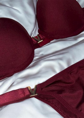 Bordo Minimalist Gotik Sütyen Takımı - Görsel 4