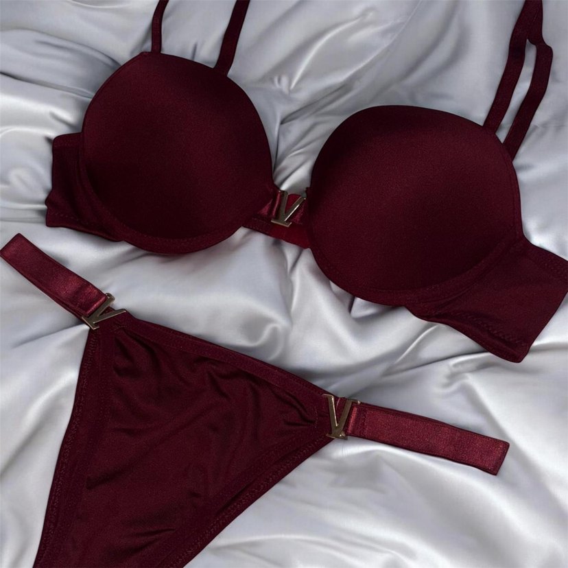 Bordo Minimalist Gotik Sütyen Takımı - Görsel 3