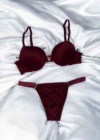 Bordo Minimalist Gotik Sütyen Takımı - Görsel 2