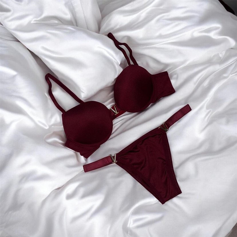 Bordo Minimalist Gotik Sütyen Takımı - Görsel 3
