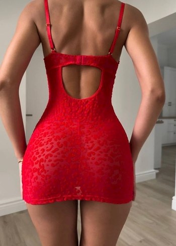 Kırmızı Mini Strappy Bohem Kadın Gecelik - Görsel 3