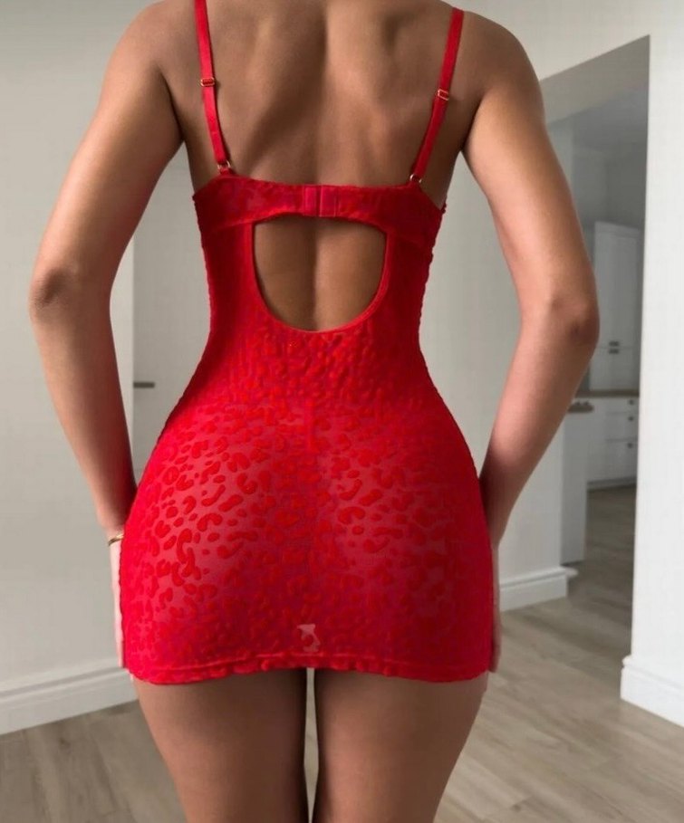 Kırmızı Mini Strappy Bohem Kadın Gecelik - Görsel 3