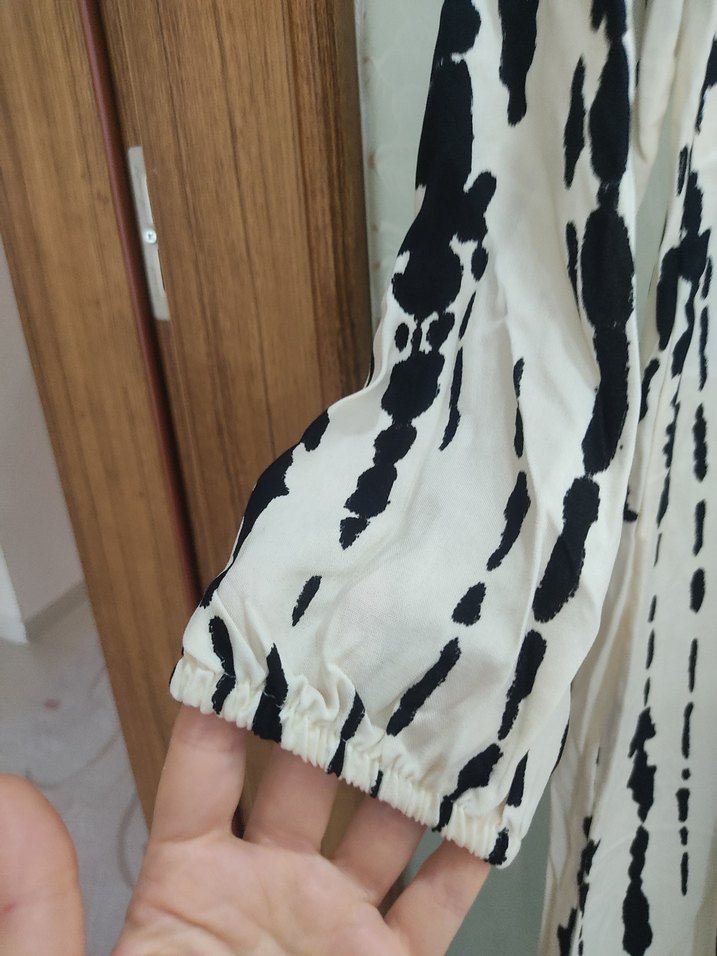 Kadın Beyaz Gri Uzun Kol Bohem Elbise - Görsel 3