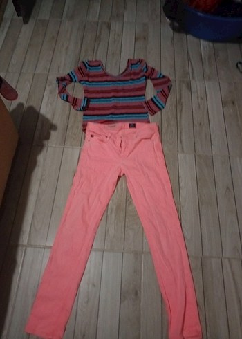 Kızlar için Pembe Dar Kesim Denim Pantolon