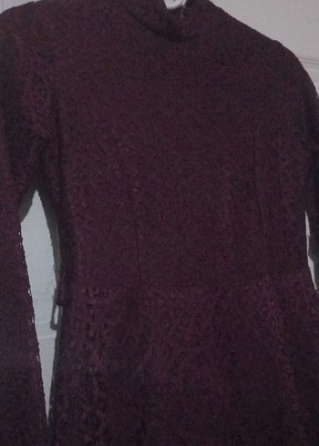 Bordo Uzun Kollu Drapeli Uzun Elbise - Görsel 2