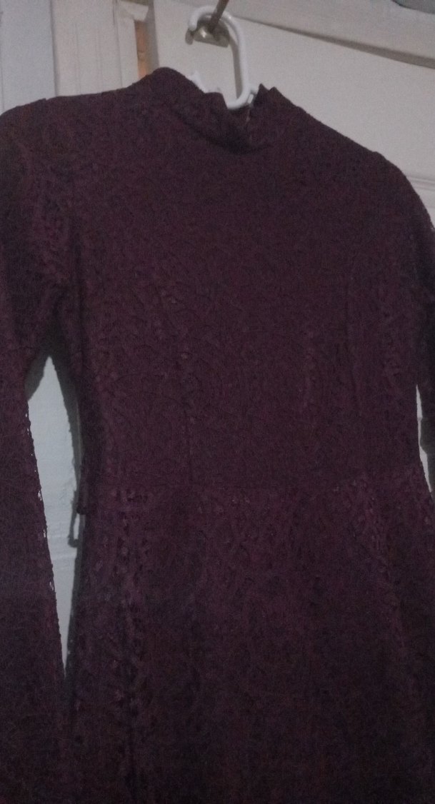 Bordo Uzun Kollu Drapeli Uzun Elbise - Görsel 2