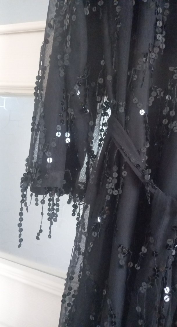 Siyah İşlemeli Uzun Kollu Gotik Elbise - Görsel 3