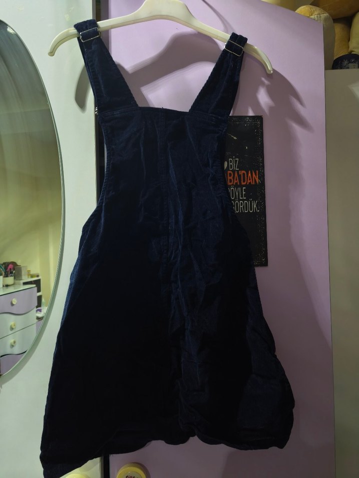 Kızlar için Koyu lacivert Baskılı Kot salopet - Görsel 4