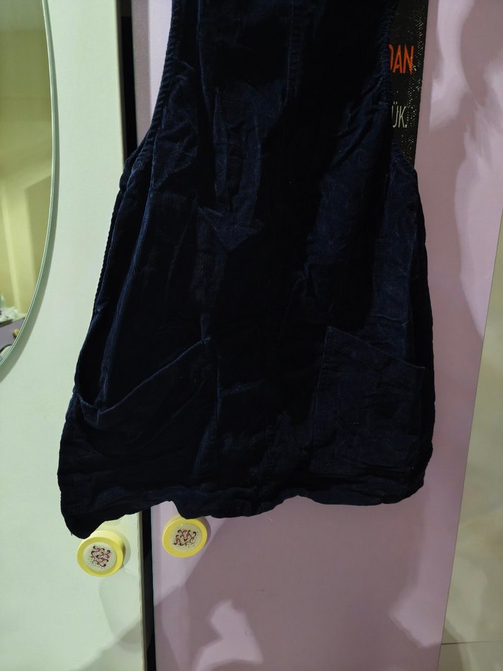 Kızlar için Koyu lacivert Baskılı Kot salopet - Görsel 2