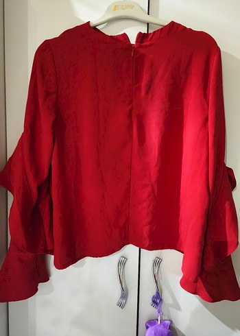 Kırmızı Uzun Kollu Salaş şifon - Görsel 3