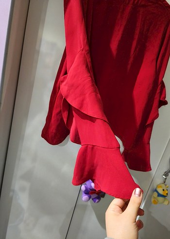 Kırmızı Uzun Kollu Salaş şifon - Görsel 2