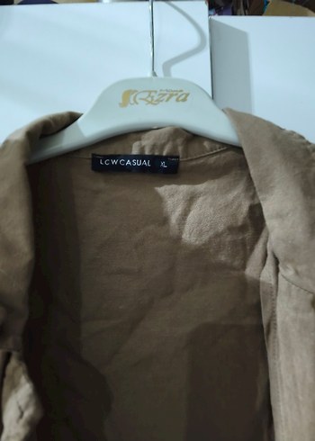 Bej Keten Düğmeli Kısa Kollu Gömlek - Görsel 3