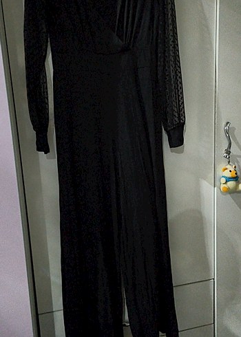 Siyah Uzun Kollu V Yaka Kadın Tulum - Görsel 5